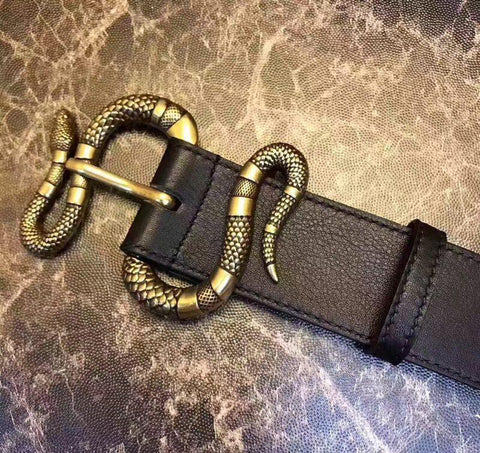 Gucci Leather Belt with Snake Buckle